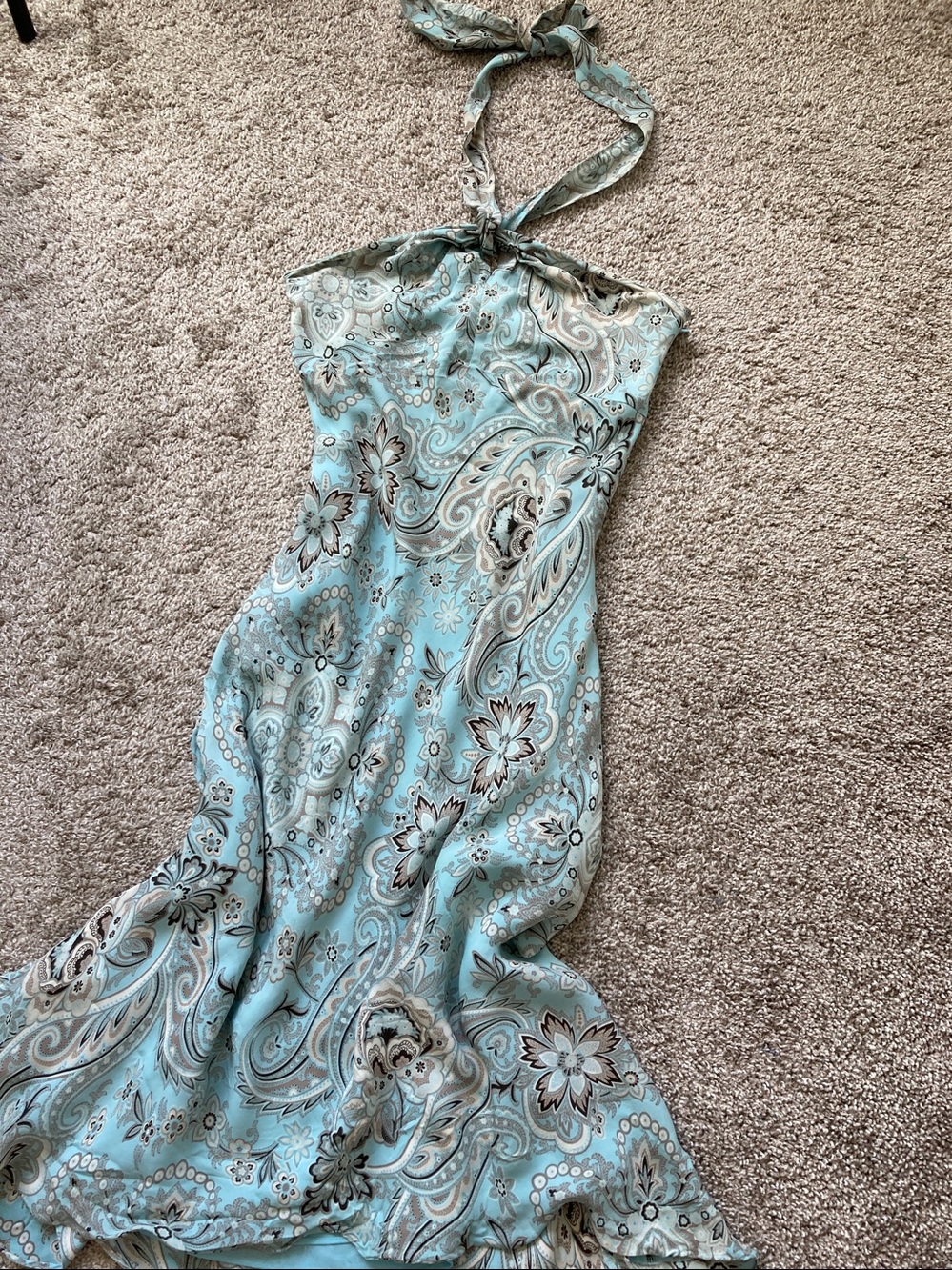 Vintage Y2K Ann Taylor silk bias cut halter tie neck paisley floral dress sz 6 - Picture 4 of 15